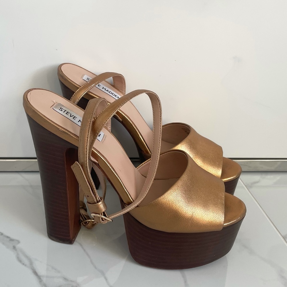 Steve Madden Heels.   Gold retro style